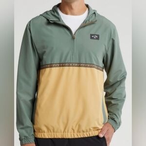 Billabong Men's Green and Tan  Windbreaker Wind Swell Anorak Mens Jacket Size Xl